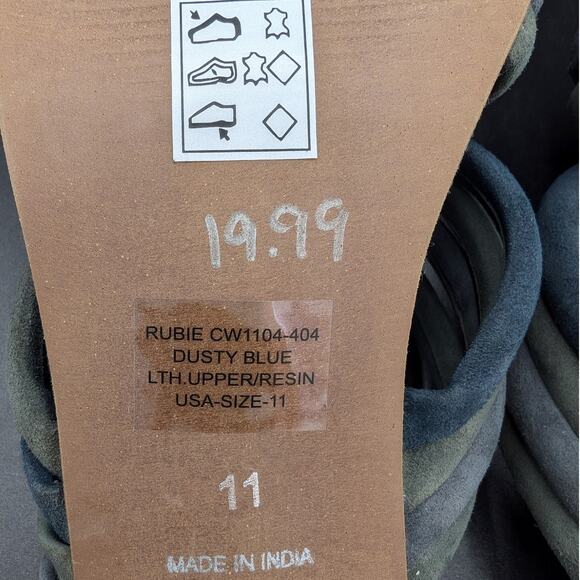 Crevo Sandals Womens 11 Dusty Blue Leather Chunky heel Slip on Shoes Boho Rubie - Picture 10 of 11